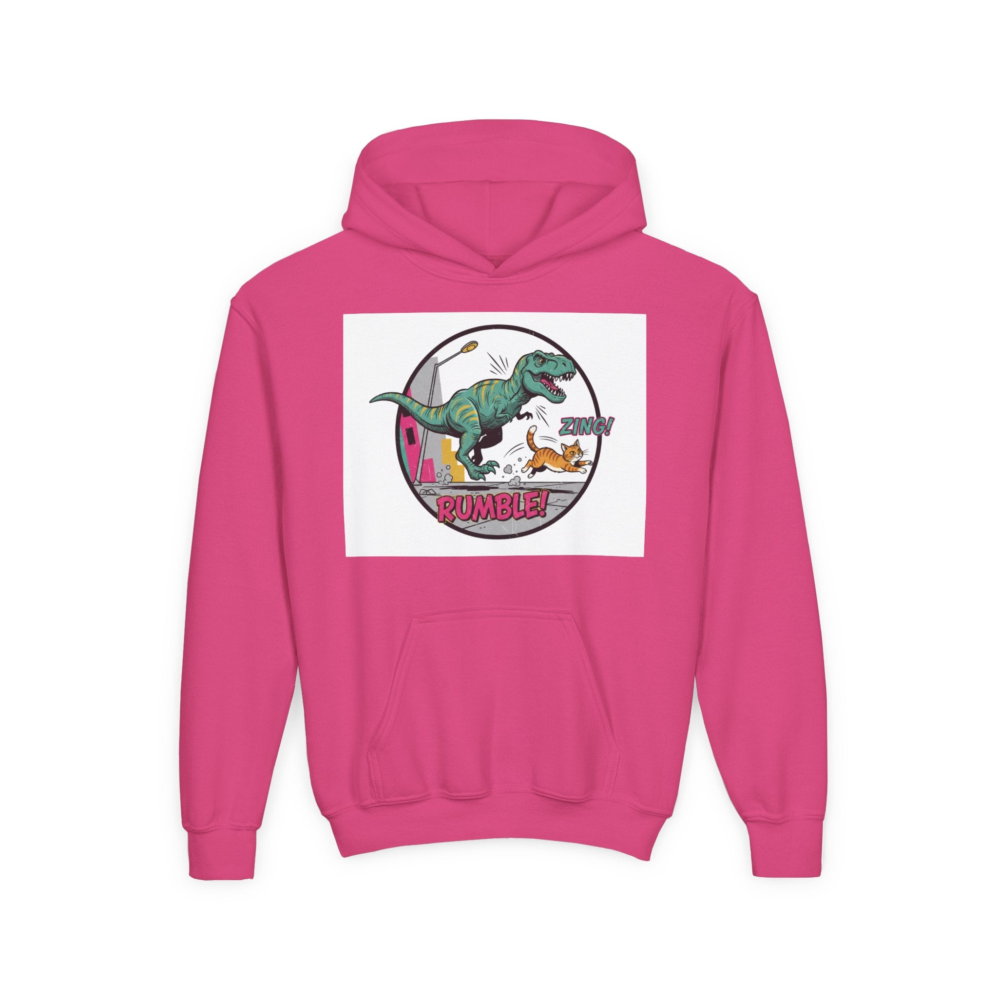 T-Rex Chase Dino Rumble Youth Hoodie | Dinosaur Graphic Sweatshirt