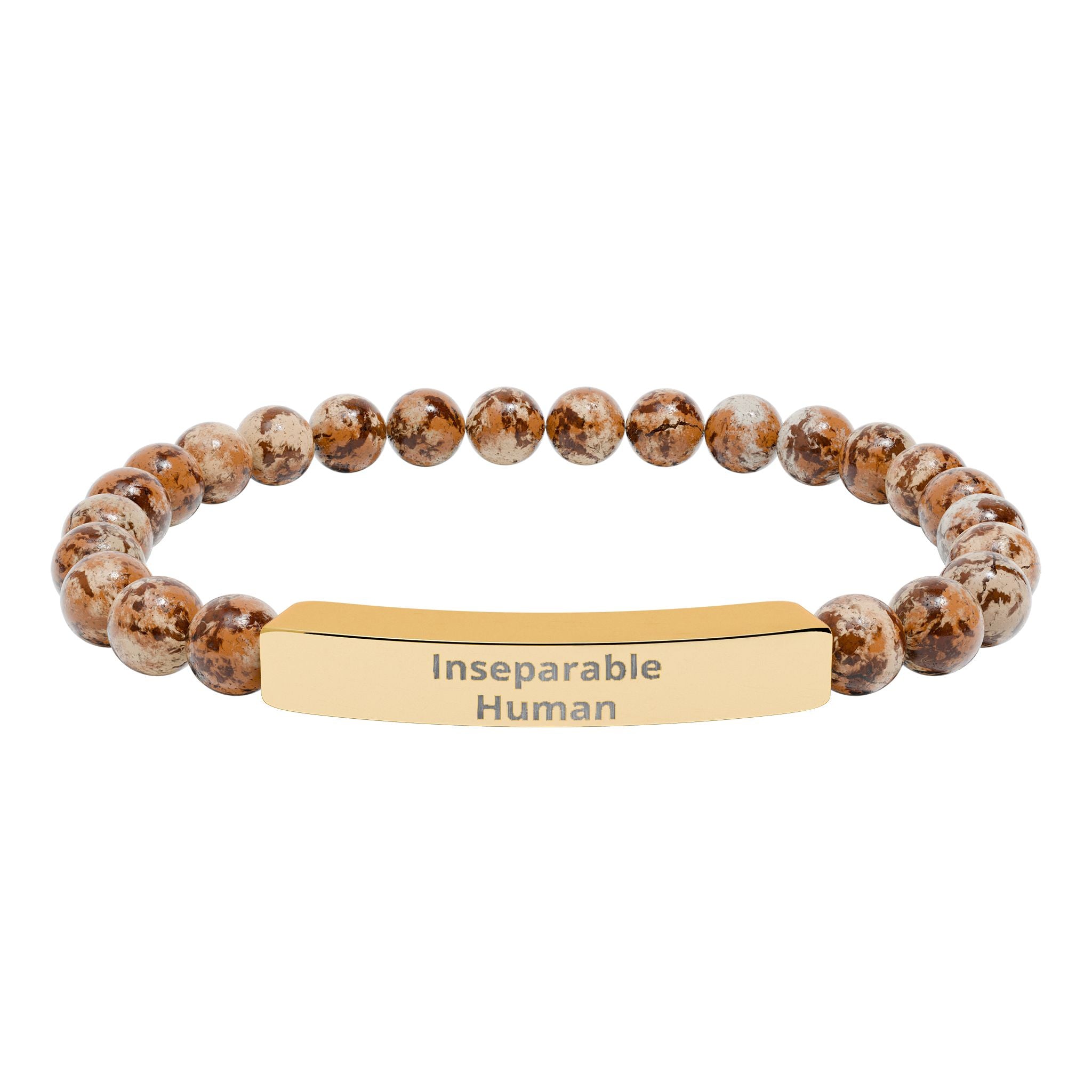 Inseparable Human engraved natural stone stretch bar bracelet | gemstone bead bracelet