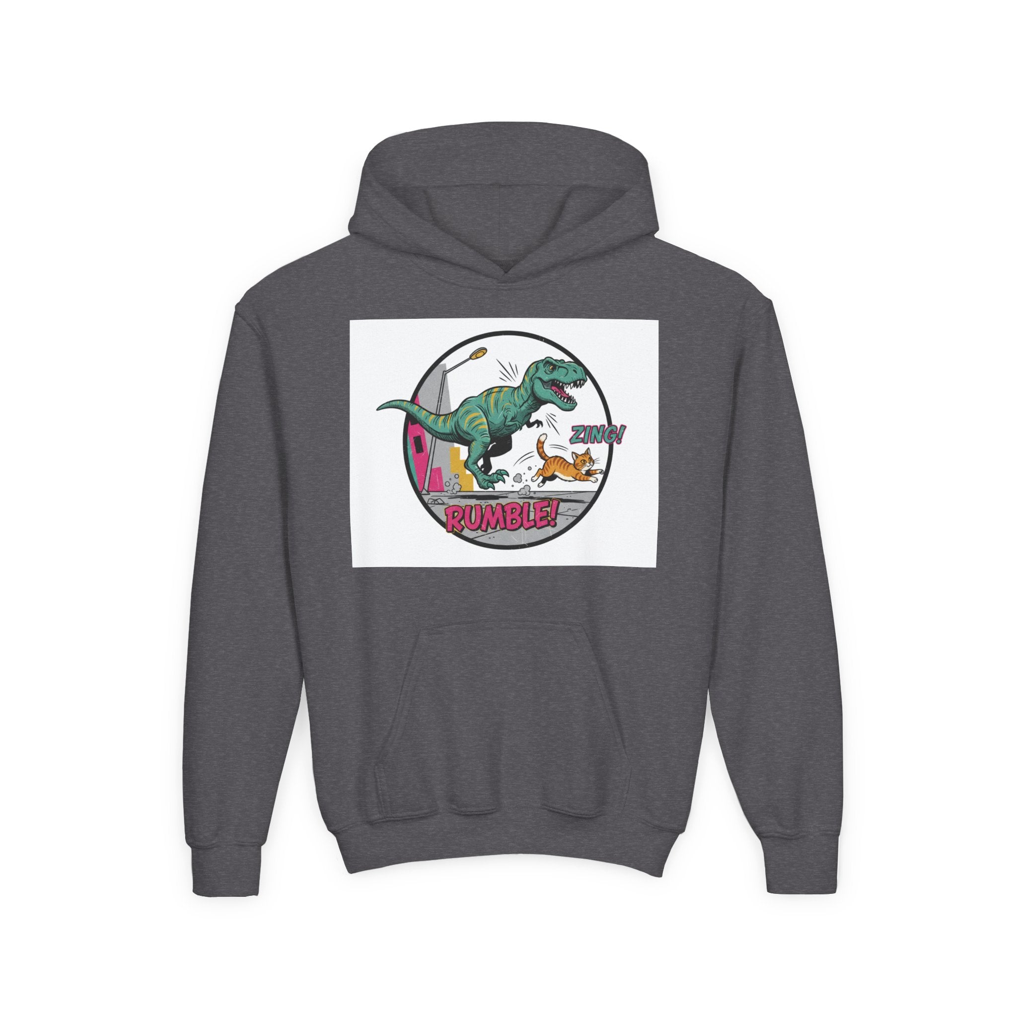 T-Rex Chase Dino Rumble Youth Hoodie | Dinosaur Graphic Sweatshirt