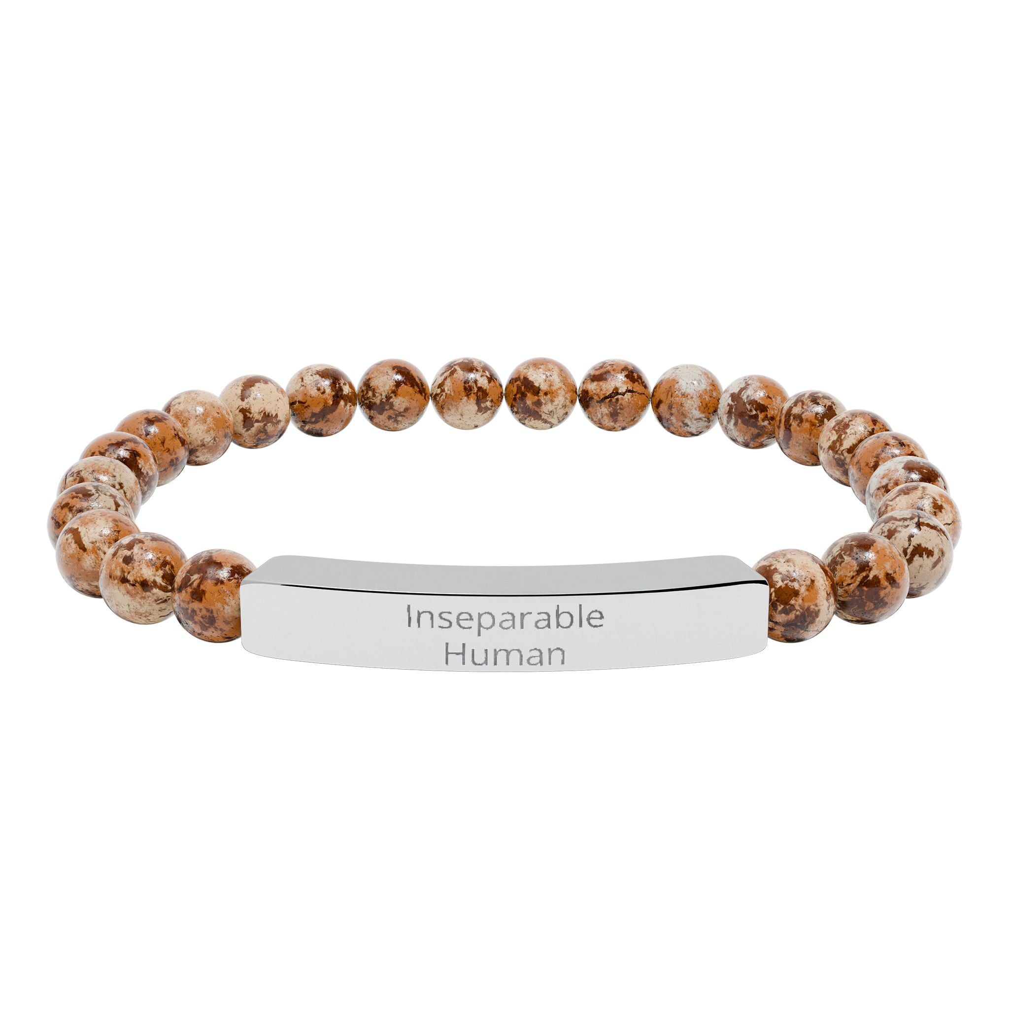 Inseparable Human engraved natural stone stretch bar bracelet | gemstone bead bracelet