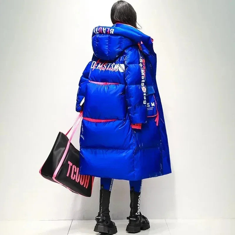 Women's Glossy Waterproof Thick Loose Outerwear Warm Parka Snow Down Jacket