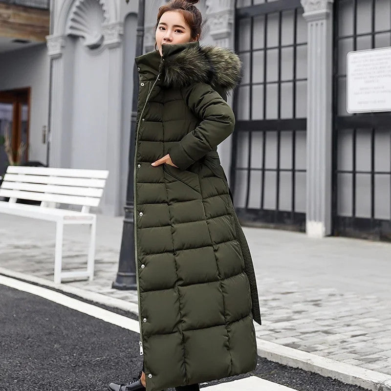 Women's Fashionable Comfortable Bow Belt Fox Fur Collar Coat