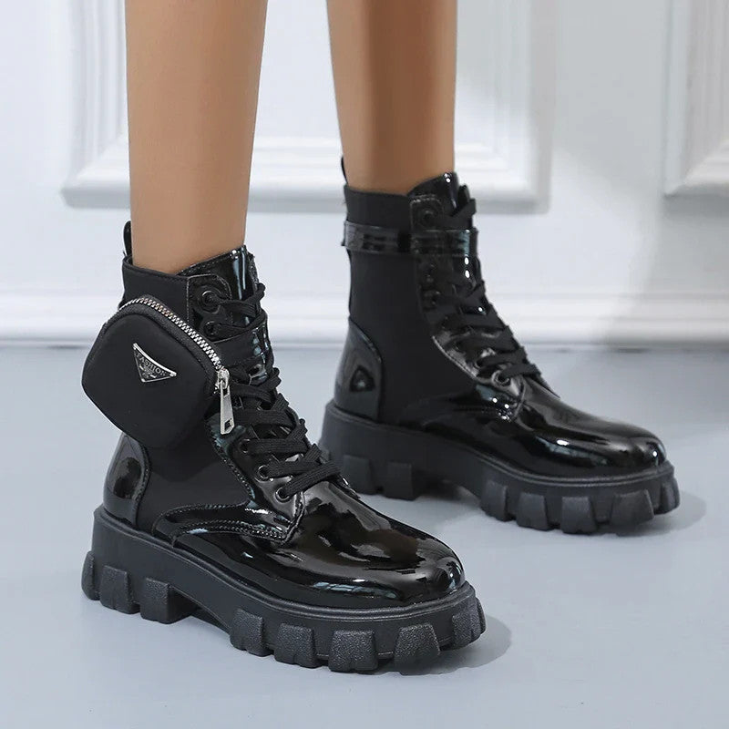Women Motorcycle Leather Classic Punk Boots