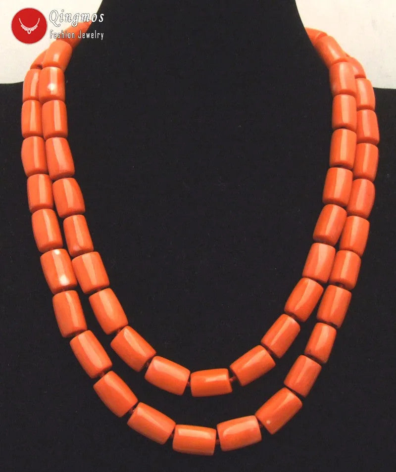2 Strands Natural Orange Coral Necklace for Women Jewelry with Genuine 10-12mm