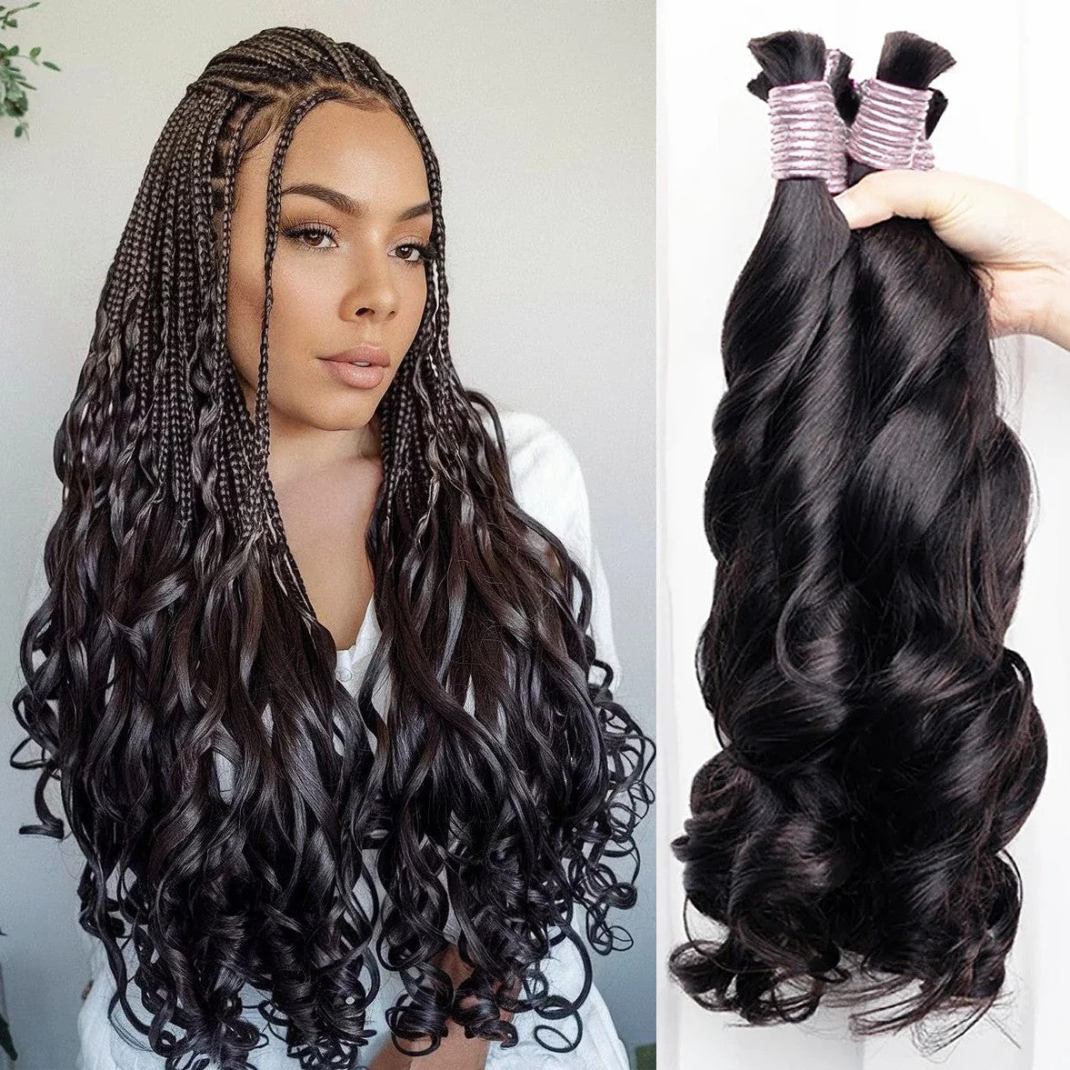 100g Human Hair Bulk for Braiding French Curls Boho Braids Loose Wave Romance