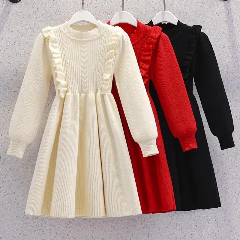 Women's Solid Color Casual Knit Sweater Dress Pullover Skirt Autumn Winter