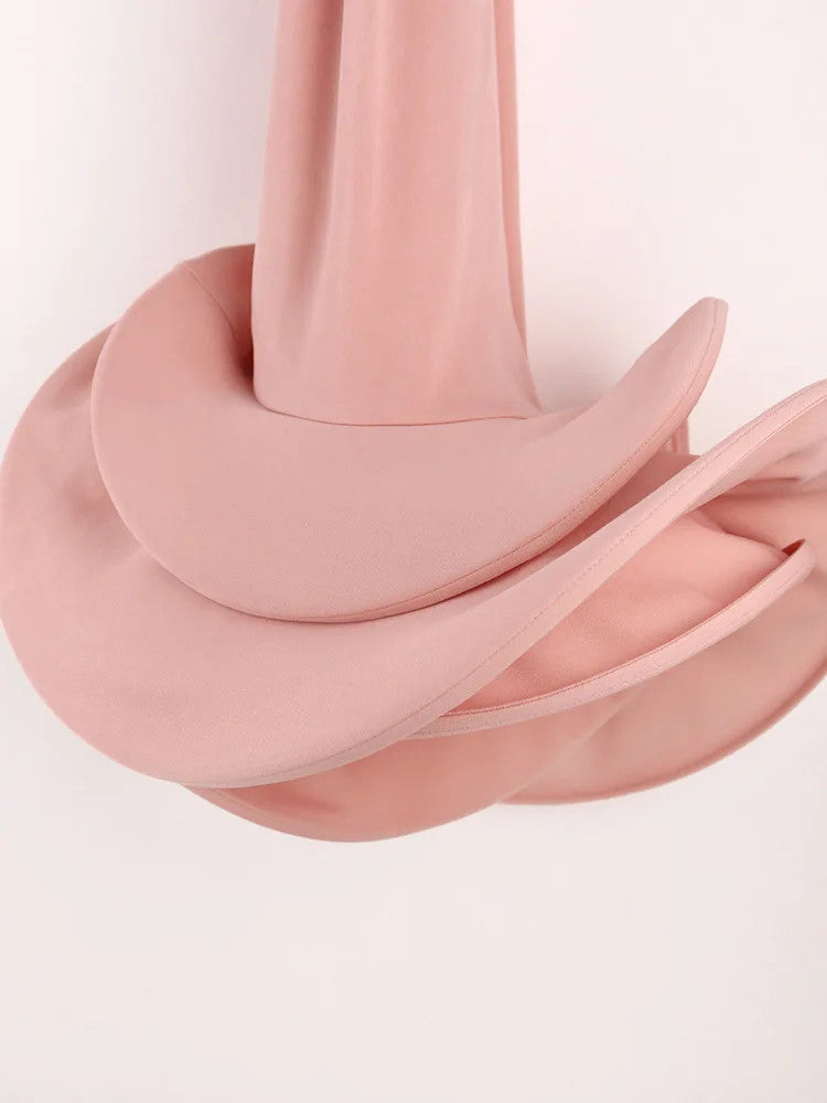 Women's Pink Stretch Skirt with Ruffles Mid-Length High Waist