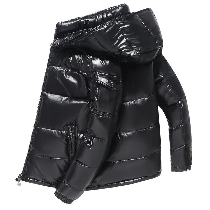 High Quality Outdoor Windproof Hooded Shiny Down Mens Jackets