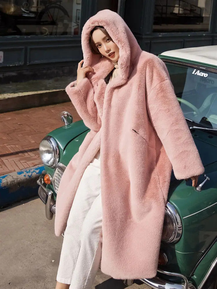 Women's Faux Fur Winter Warm Hooded Long Overcoats