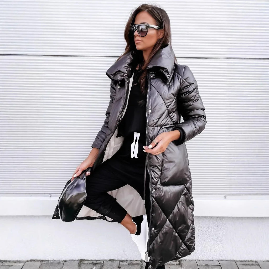 Women's Long Zipper Bright Cotton High Waist Quality Fashionable Jacket