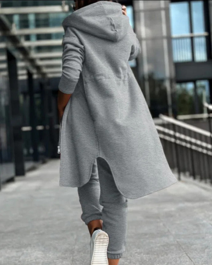 Women's Hooded Zipper Long Coats Tracksuit