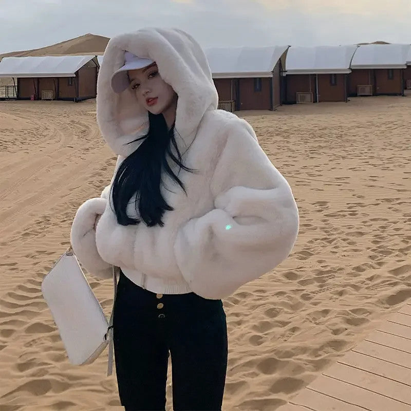 Women's Winter Fabulous Fluffy Hooded Fur Jacket