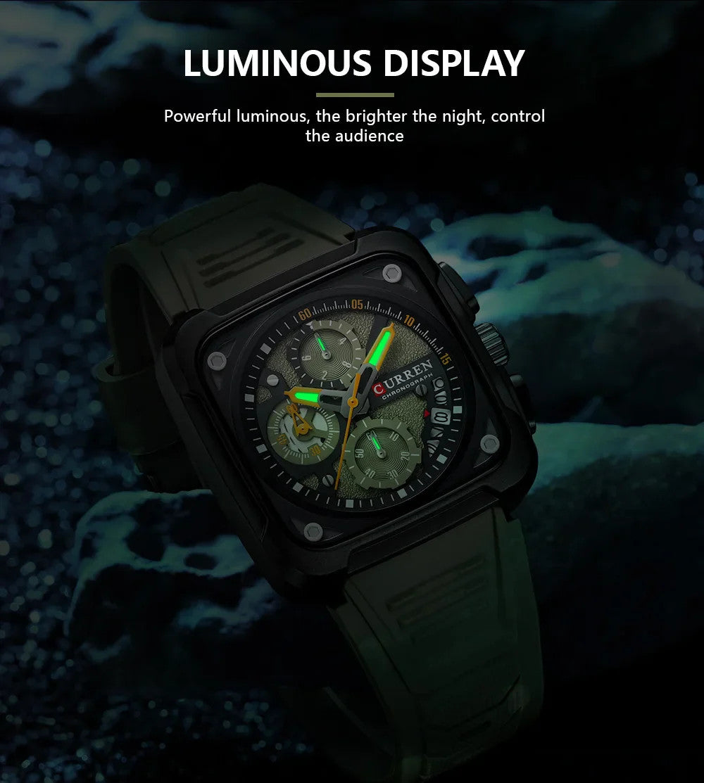 Mens Fashion Quartz Business Silicone Sport Chronograph Watch