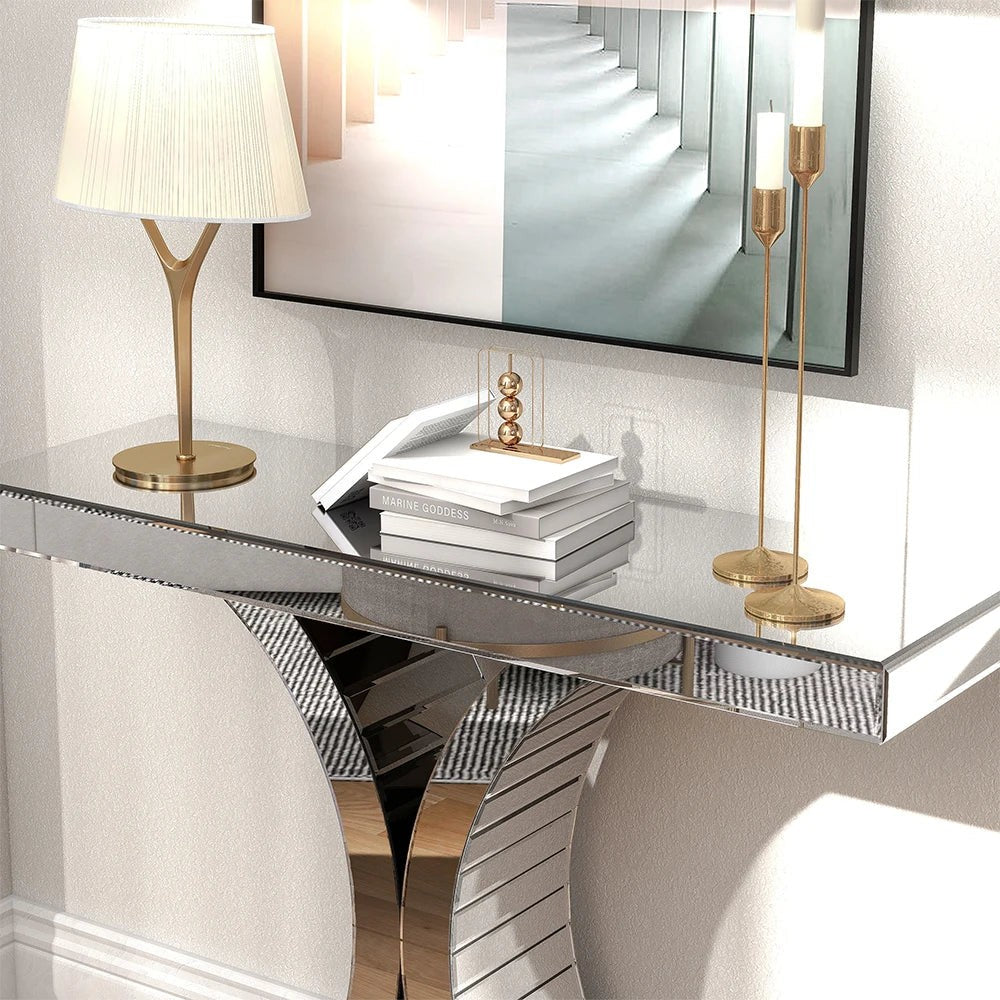 43.3'' Mirrored Glass Console Door Entryway Display Table