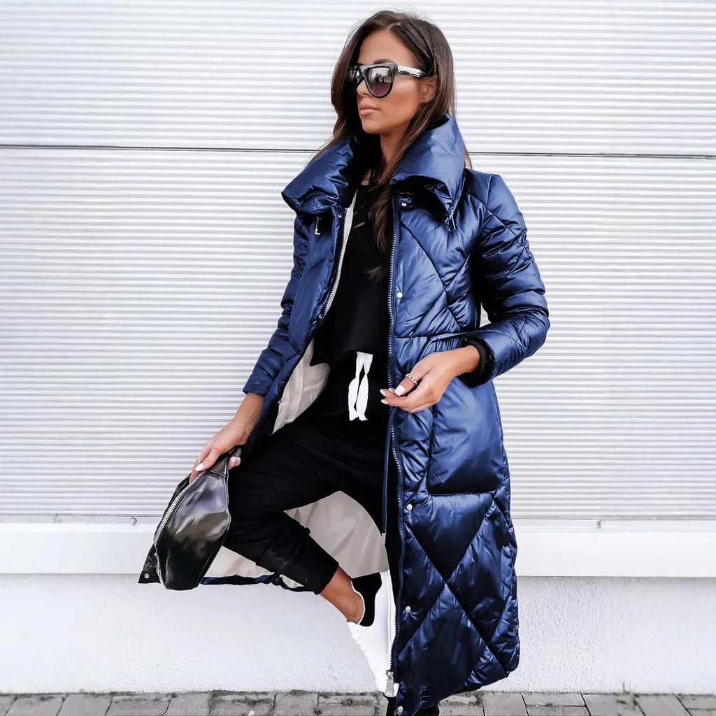 Women's Long Zipper Bright Cotton High Waist Quality Fashionable Jacket