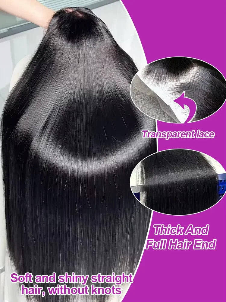 Brazilian 30 40 Inch 13x6 Transparent Lace Frontal Wig Human Hair 250% Density