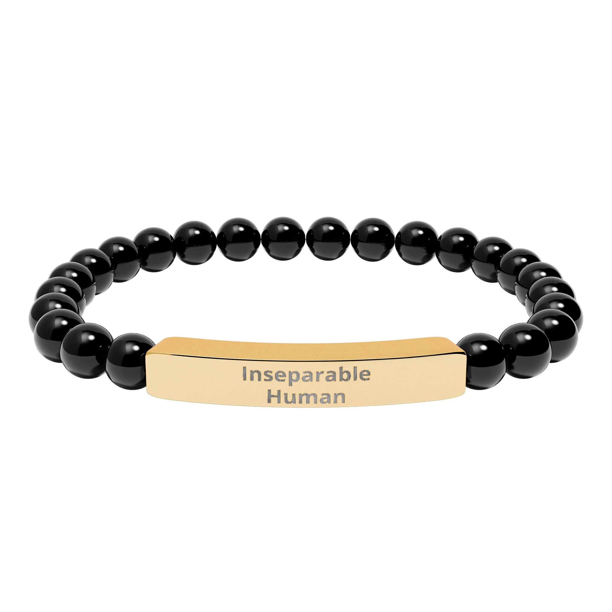 Inseparable Human engraved natural stone stretch bar bracelet | gemstone bead bracelet