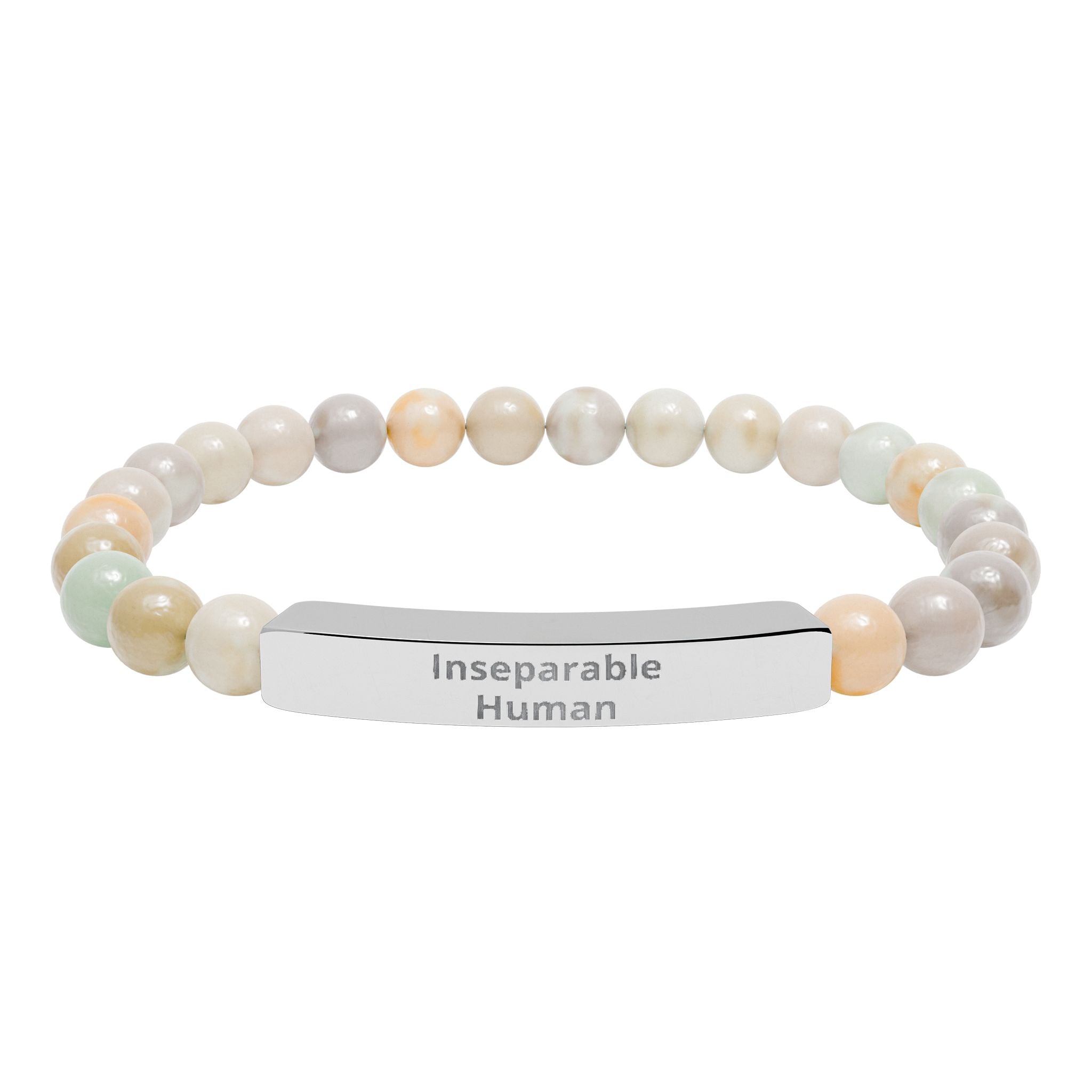 Inseparable Human engraved natural stone stretch bar bracelet | gemstone bead bracelet