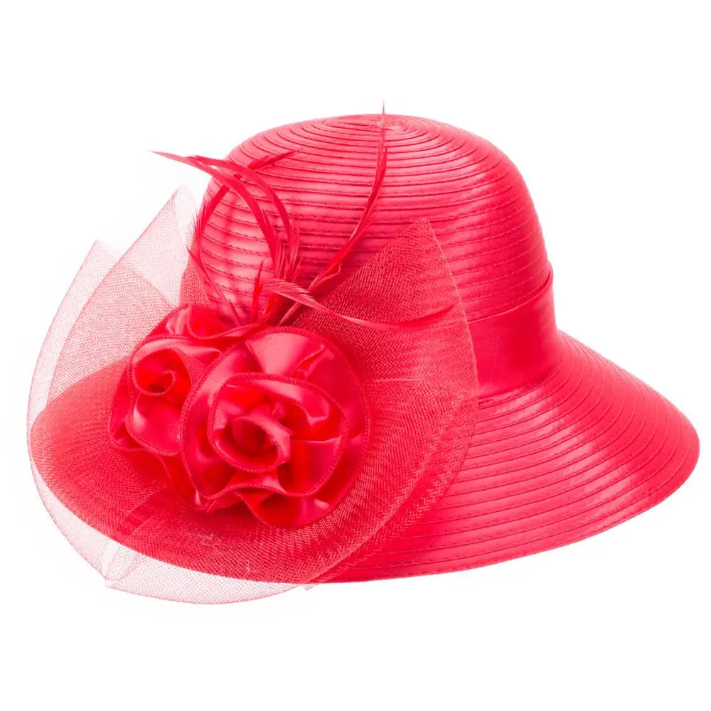 Lawliet Wide Brim Summer Hats for Women Feathers Netting Fascinator Beach Bridal Mother's Hats Wedding Derby Church  Cap A433