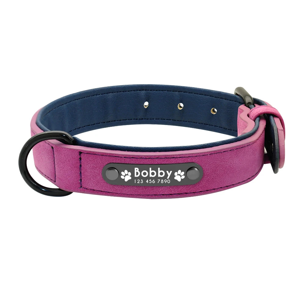 Personalised Leather Dog Collar | Custom ID Padded Pet Collar | S–XXL All Breeds