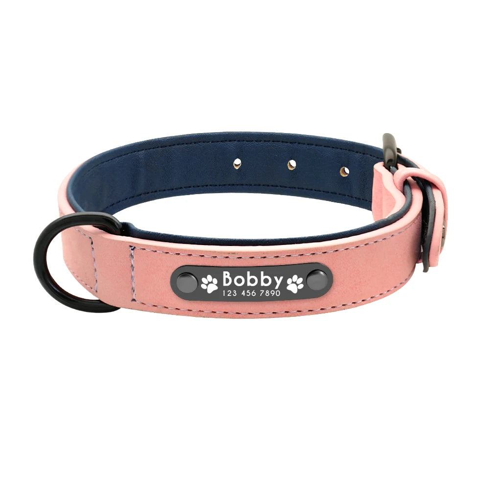 Personalised Leather Dog Collar | Custom ID Padded Pet Collar | S–XXL All Breeds