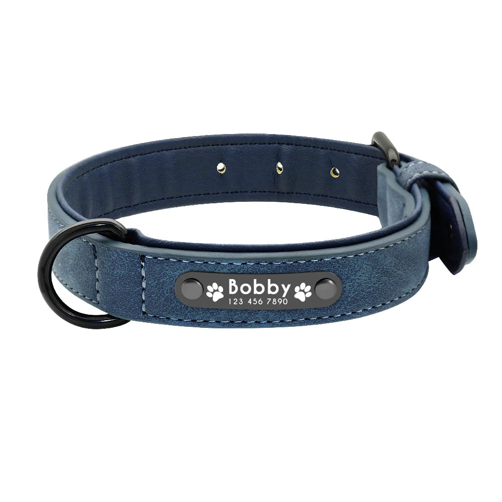 Personalised Leather Dog Collar | Custom ID Padded Pet Collar | S–XXL All Breeds