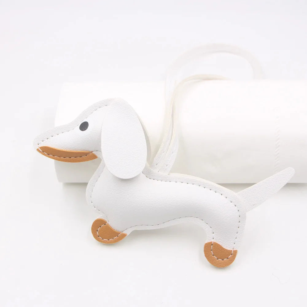 PU Leather Car Dachshund Dog Keychain Fashion Dog Keychains For Women Bag Pendant Jewelry Trinket Key Ring Key Holder Gift