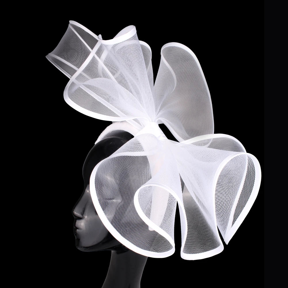 Solid Color Mesh Fascinator Wedding Hat Chapeau Cap - Women's Hairband Bride Headwear for Cocktail Tea Party Wild Hair Accessory