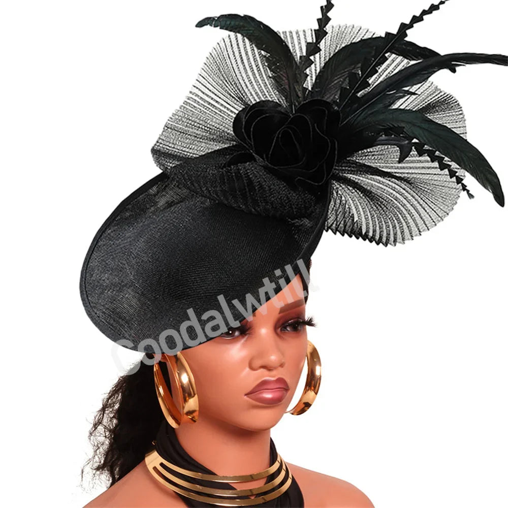 Navy Mesh Fascinator Wedding Women Hat Ladies Royal Ascot Headpiece For Festival Party Pillbox Cap Flower Headwear Church Event