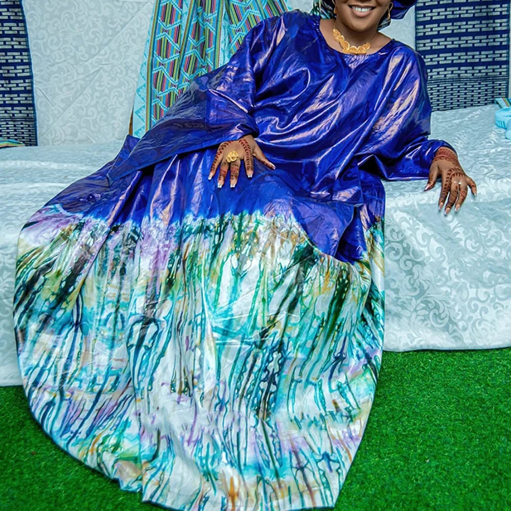 Printed Bazin Riche Long Dresses For Women Ankara Party Clothing Dashiki Robe Boubou Long Dress