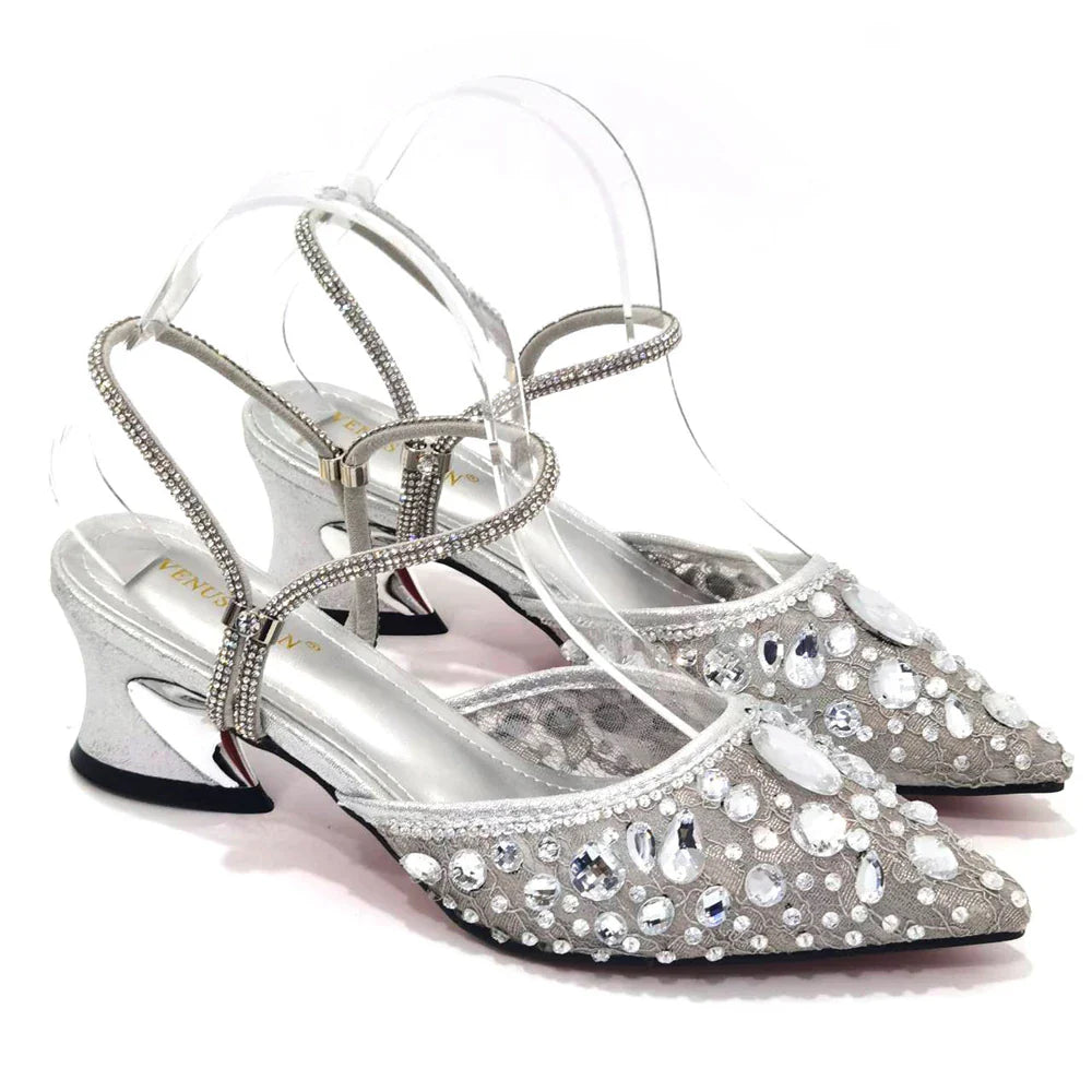 Women's Italian Diamond Lace Designer Matching Shoe and Bag Set