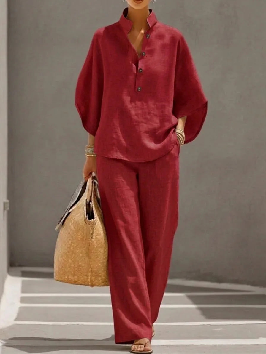 Women's Button Cardigan Shirt Set | Loose Casual Versatile 2-Piece | HotTrendyPicks