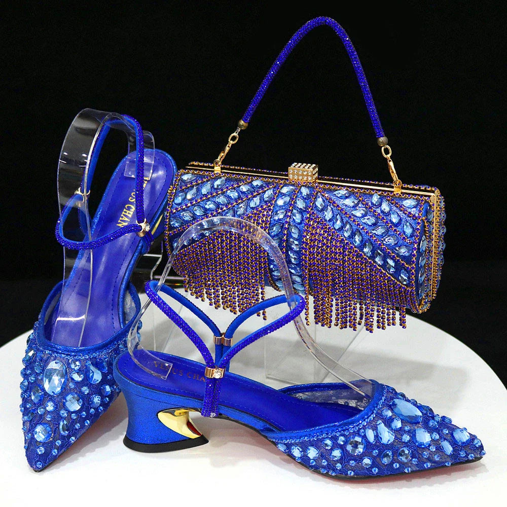 Women's Italian Diamond Lace Designer Matching Shoe and Bag Set