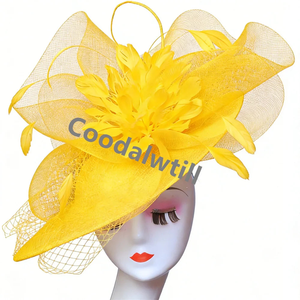 Ladies Veils Feather Hair Pillbox Fascinator Hat Women Elegant Church Derby Big Headpiece Ladies Race Party Chapeau Cap Party