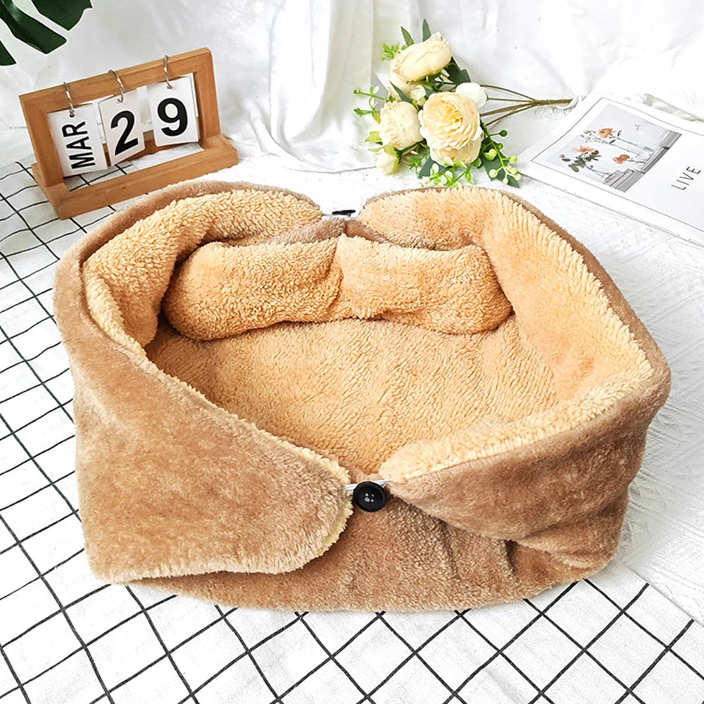 Folding Plush Pet Bed | Warm Thickened Cat & Dog Cushion Mat | S, M & L Sizes