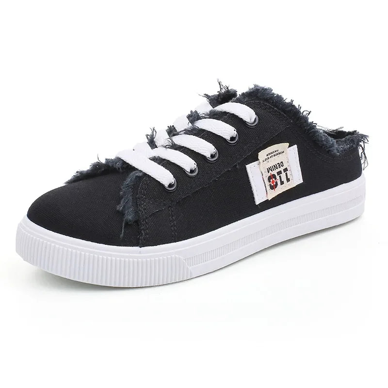 Women's Denim Canvas Sneakers | Low Top Lace-Up Flat Board Shoes | HotTrendyPicks