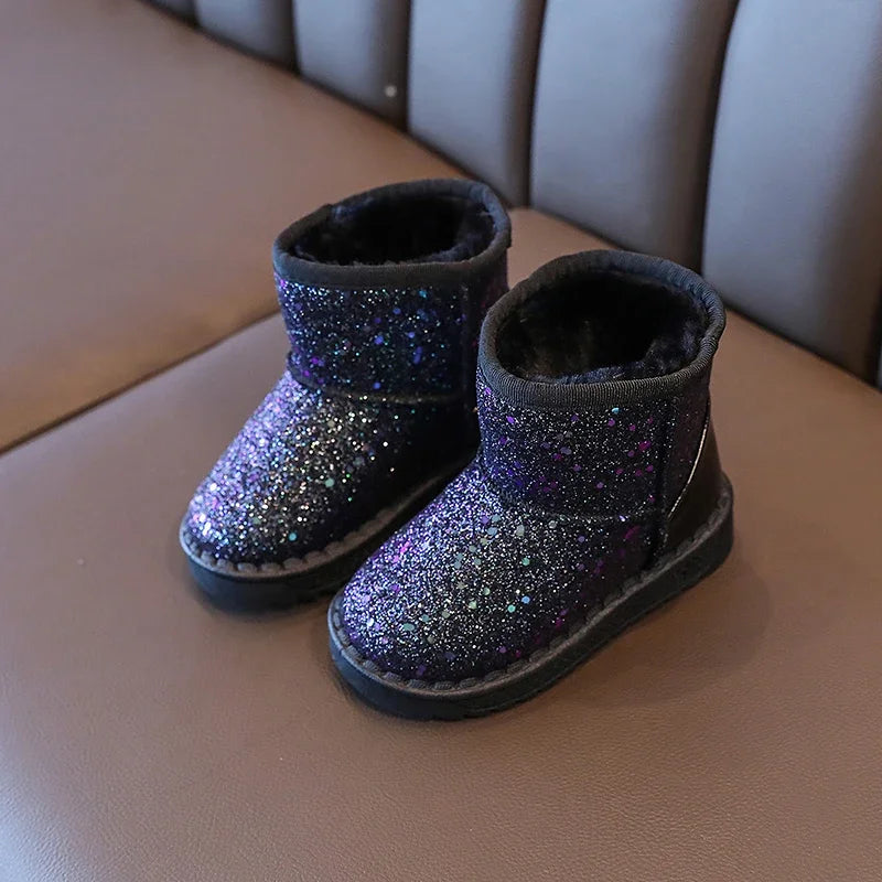 Children's Warm Winter Snow Boots Anti-Slip Soft Microfiber Slip-On Shinny Sport Shoes for Girls And Boys Sizes 25-36