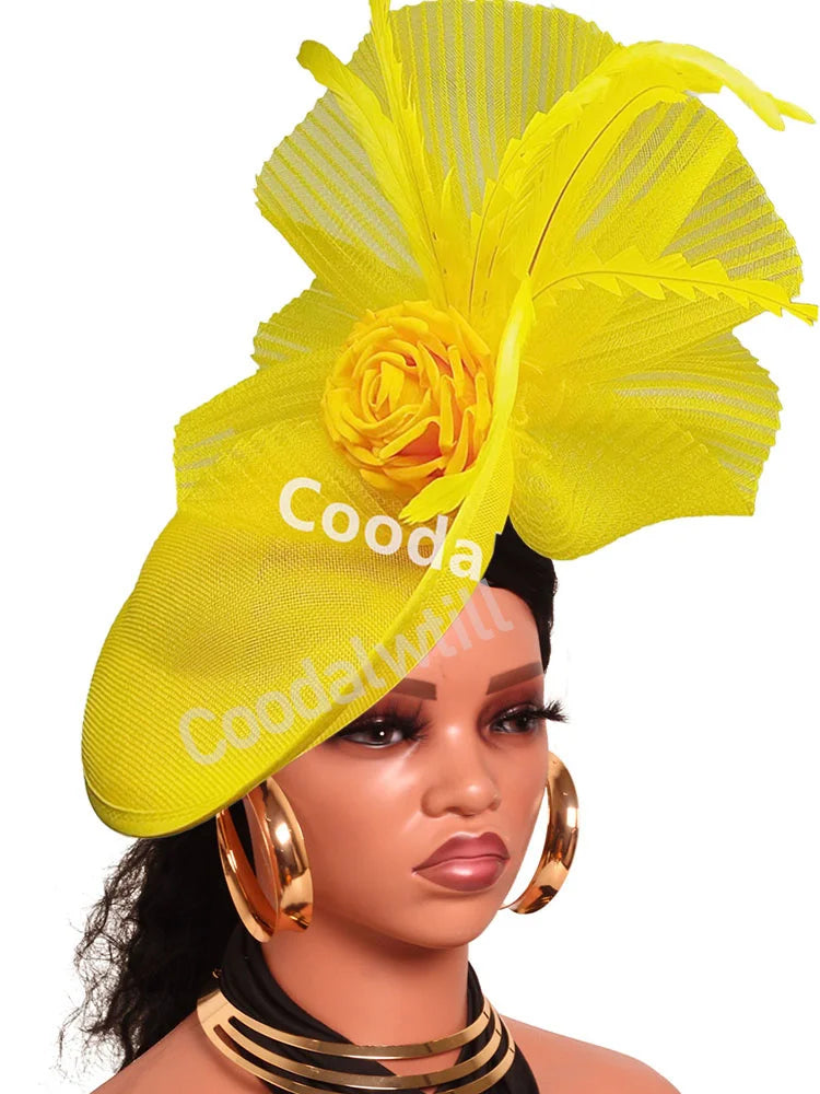 Navy Mesh Fascinator Wedding Women Hat Ladies Royal Ascot Headpiece For Festival Party Pillbox Cap Flower Headwear Church Event