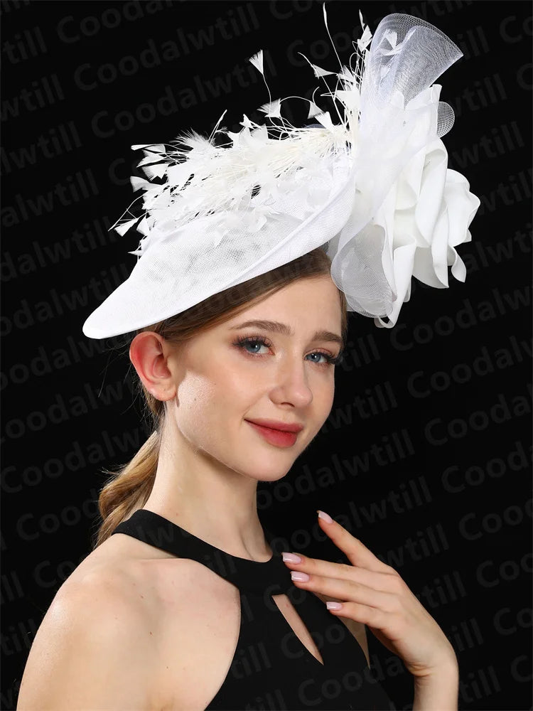 Big Flower Wedding Fascinator Hat Women Formal Party Tea Headpiece Ladies Cocktail Church Chapeau Cap Headband Woman Millinery