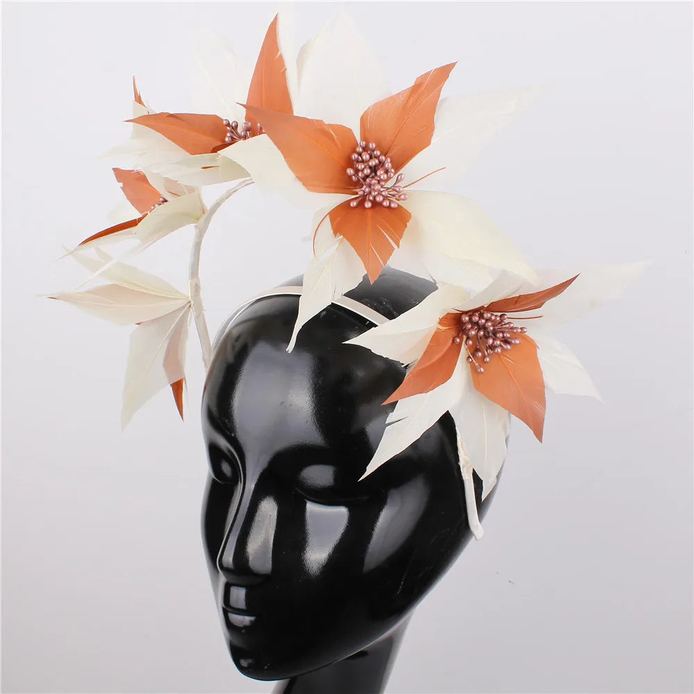 Royal Blue Women Feather Hat Wedding Headband Headwear Ladies Elegant Fascinators Nice Hair Accessories Formal Banquet Headdress