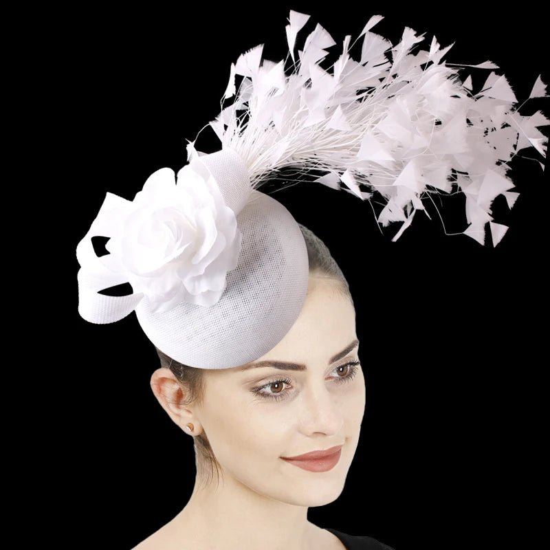 Women's Fascinator Hat With Rose Flower  Elegant Weddings Pillbox Cap Beautiful Luxury Derby Hat Chapeau