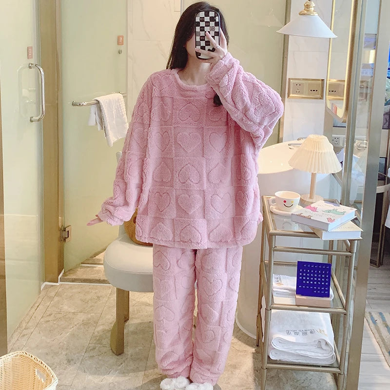 Plus Size Coral Fleece Pyjama Set | Thick Winter Sleepwear for Women | HotTrendyPicks