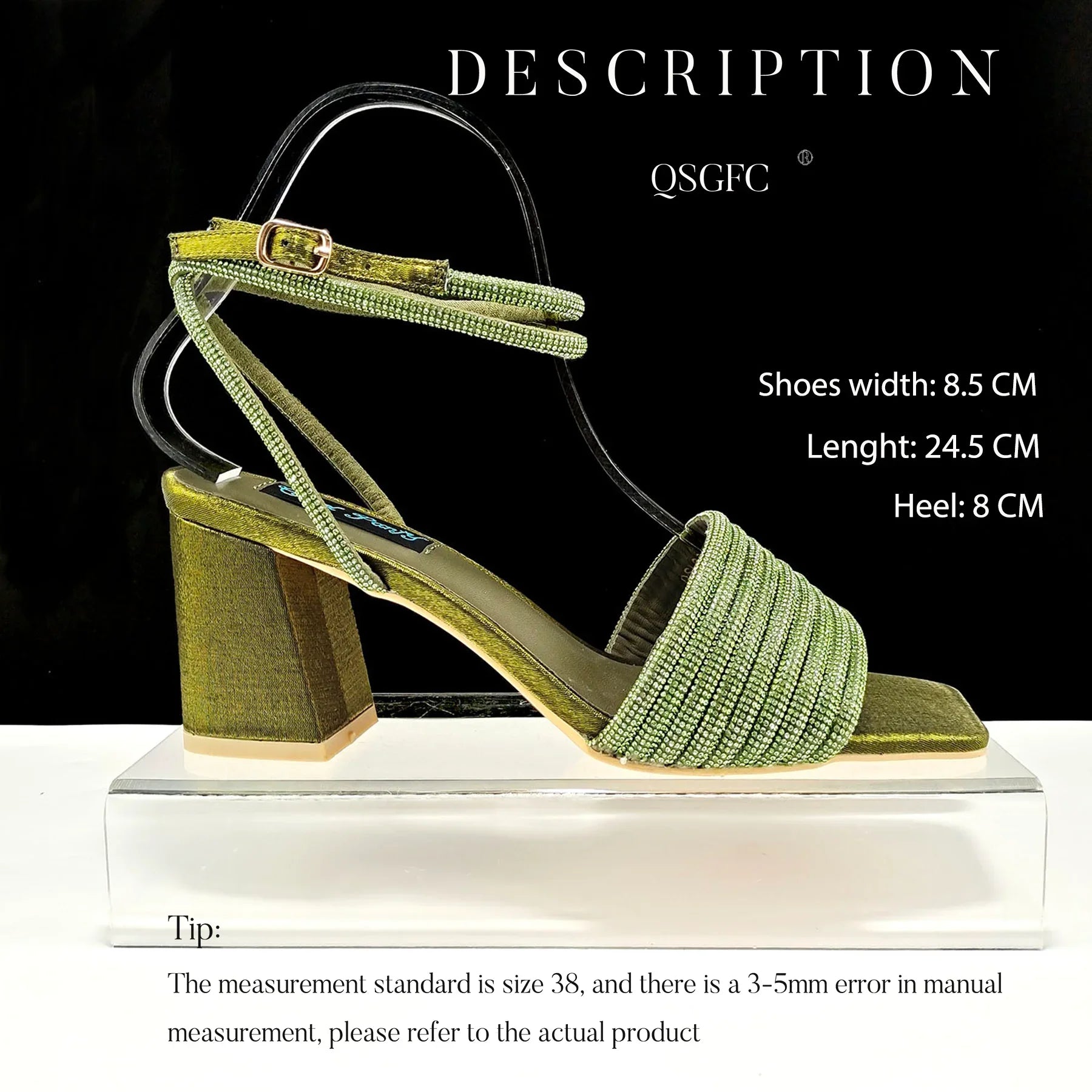 Olive Colour Personalised Design Rhinestone Decoration High Heel Peep Toe Banquet Ladies Shoes And Bag Set