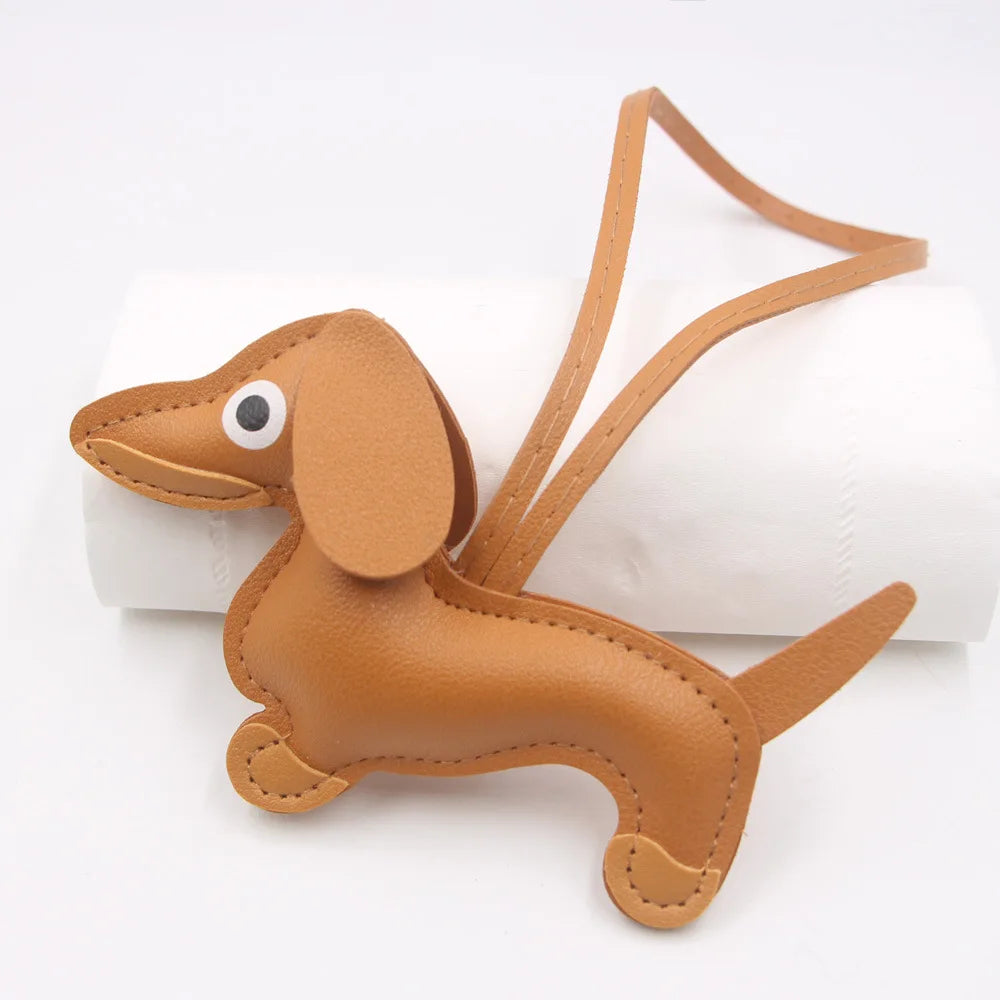 PU Leather Car Dachshund Dog Keychain Fashion Dog Keychains For Women Bag Pendant Jewelry Trinket Key Ring Key Holder Gift