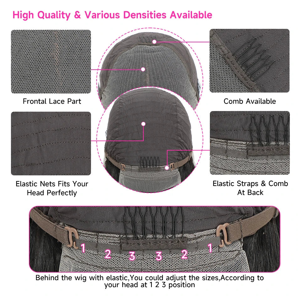 16Inch Vietnamese Super Double Drawn Bone Straight 13x4 Frontal Bob Wig with Human Hair Natural Black 210%Density For BlackWomen