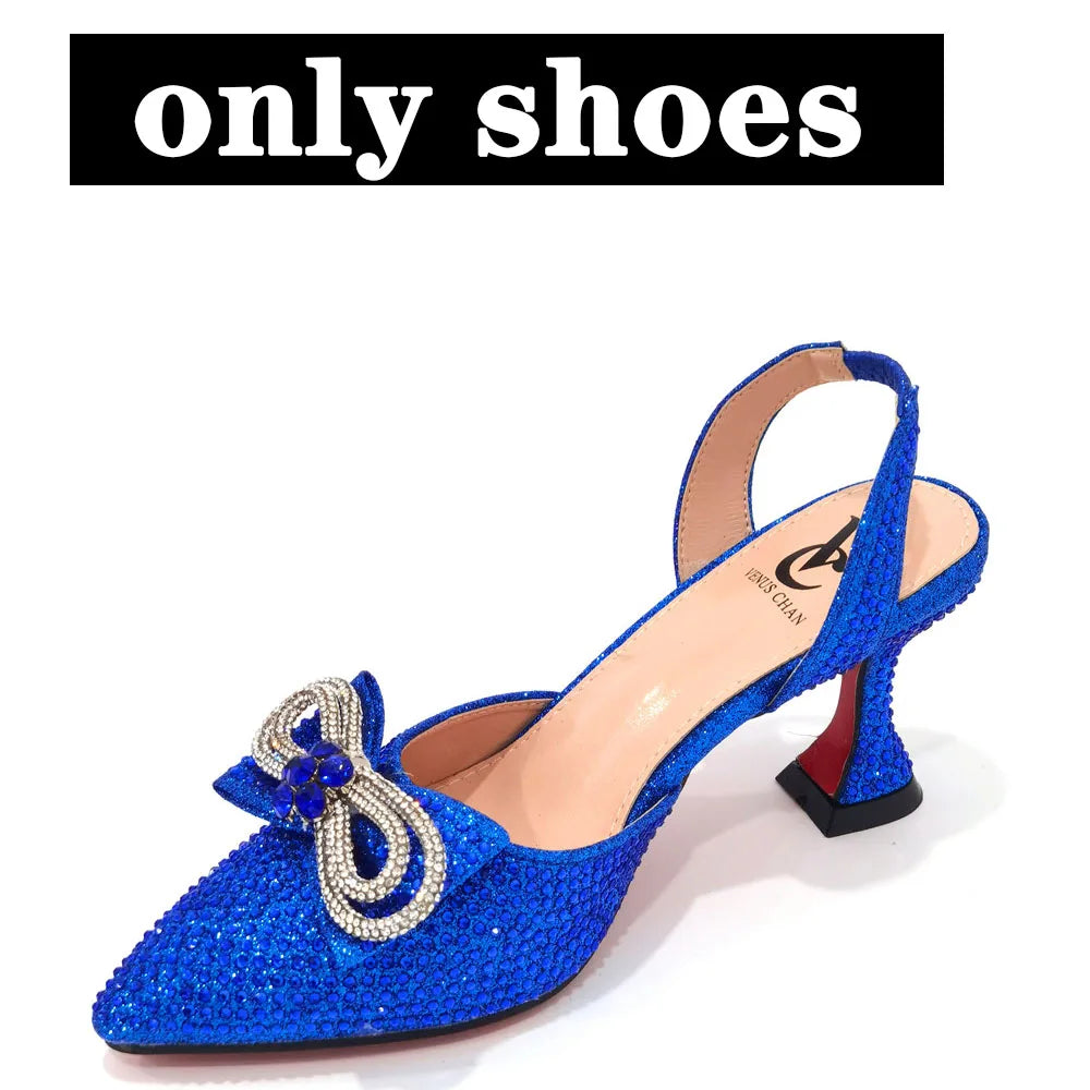 Women's Rhinestone Bow Side Italian Party Shoes And Bags Set