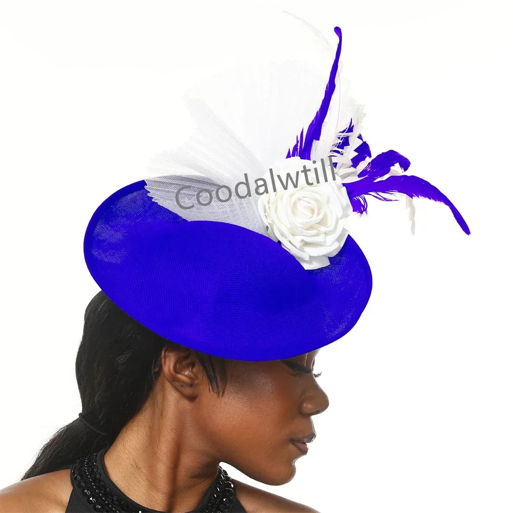 Navy Mesh Fascinator Wedding Women Hat Ladies Royal Ascot Headpiece For Festival Party Pillbox Cap Flower Headwear Church Event
