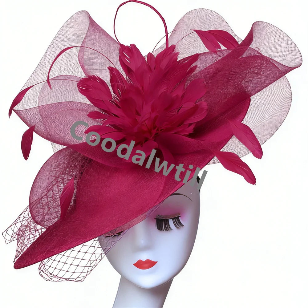 Ladies Veils Feather Hair Pillbox Fascinator Hat Women Elegant Church Derby Big Headpiece Ladies Race Party Chapeau Cap Party