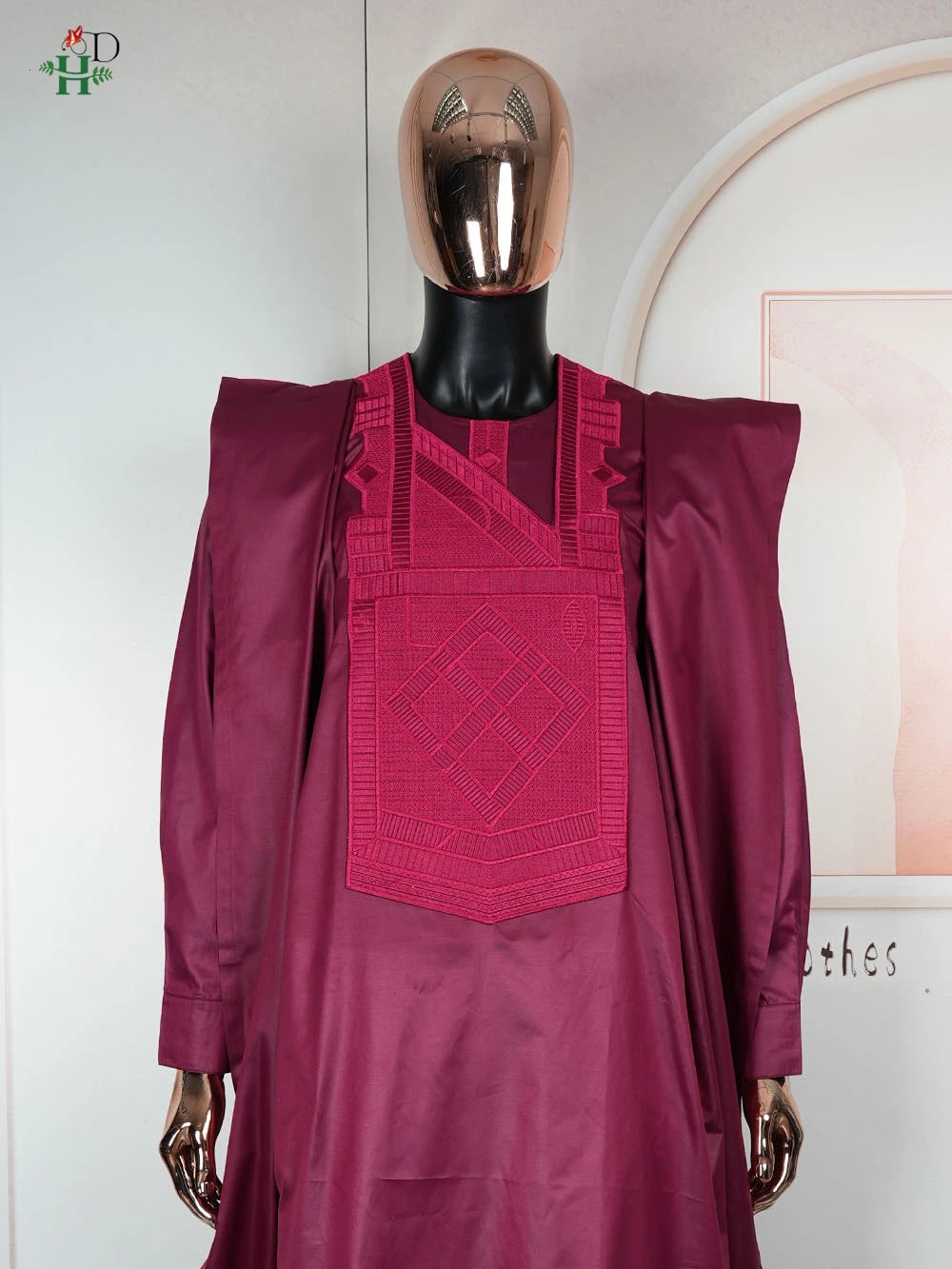 African Dresses For Couple Burgundy Traditional Men 3PCS Embroidered Outfit Set Sequin Floral Mermaid Robe Wedding Party Dress