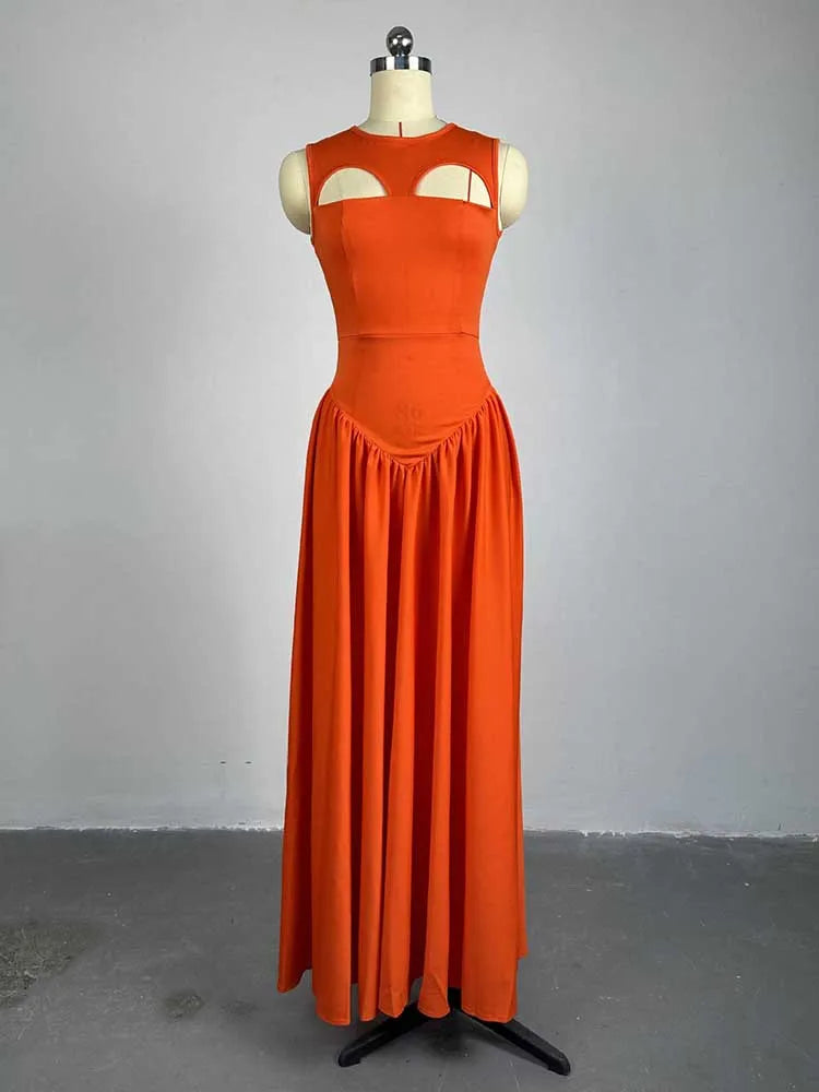 Long Summer Woman Dress Hollow Out Knitted Maxi Dress Beautiful Orange Dress for Women Elegant Party Wholesale Dropshipping